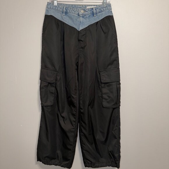 BlankNYC Size 27 Mixed Media Cargo Pants Denim Waist Black Baggy Jogger - Picture 2 of 7